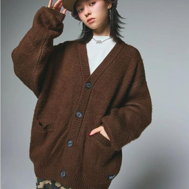 X-girl カーディガン FACE JACQUARD KNIT CARDIGAN エックス