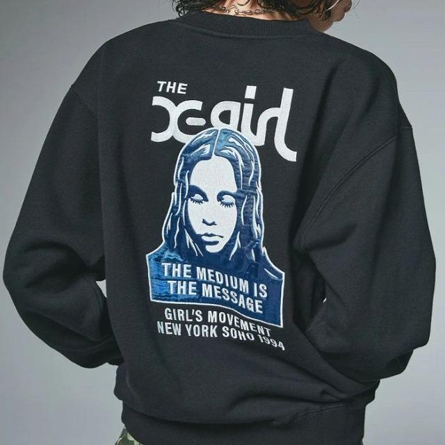 20%OFFセール X-girl エックスガール トレーナー スウェットトップス レディース 人気 ブランド FACE PATCH AND LOGO CREWNECK SWEAT TOP 105254012013 正規品 | X-girl