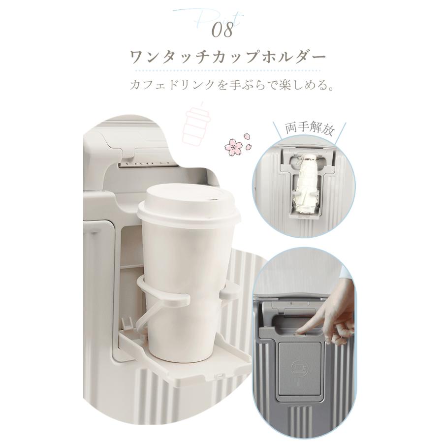 SKYFLYスーツケースフロントオープン 拡張機能 片開きキャリーバッグSサイズ 機内持ち込み ドリンクホルダー スマホスタンド隠しフック前開き静音ストッパーの画像