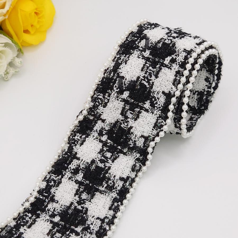 50mm幅 ツイードリボン ファブリックリボン 春夏 パールエッジ パール