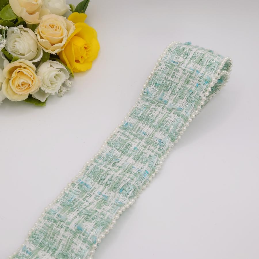 50mm幅 ツイードリボン ファブリックリボン 春夏 パールエッジ パール