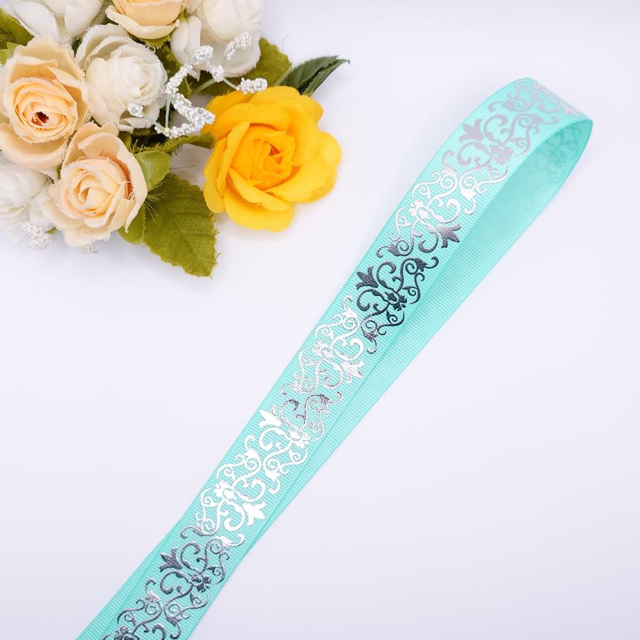 25mm幅 シルバー箔押し シルバープリント グログランリボン トライバル