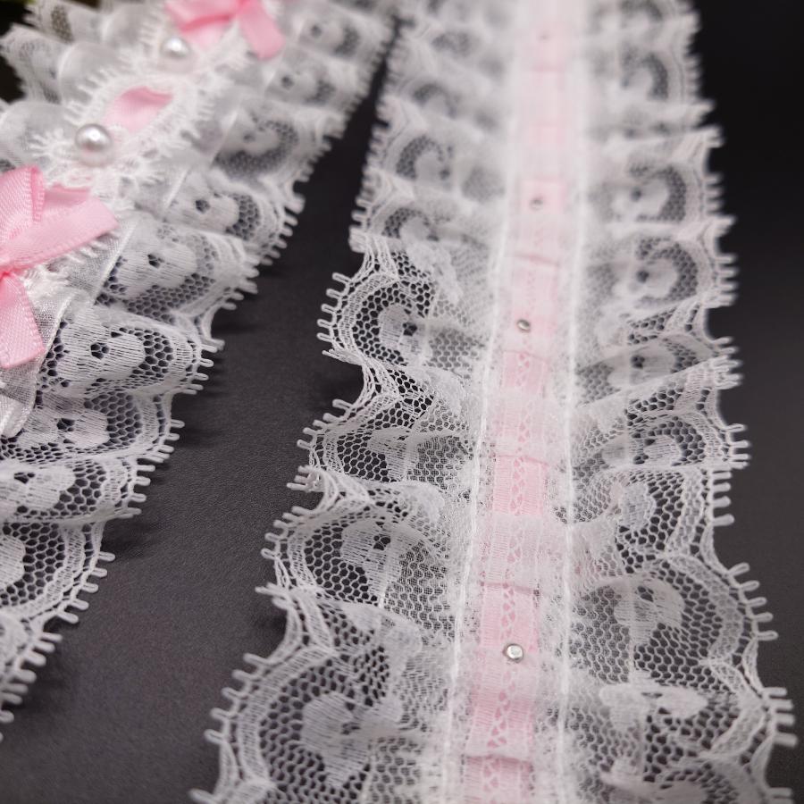 6cm幅 60mm幅 サテンリボン付き パール付 レースブレード ケミカル