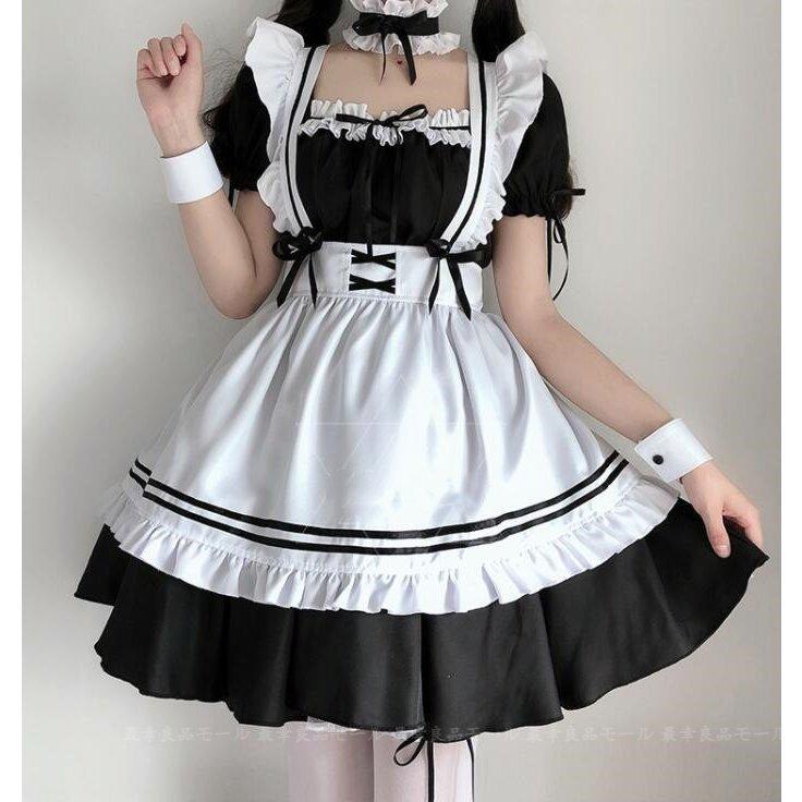 メイド服 コスチューム ハロウィン衣装 巫女 魔女 キャラクター衣装 コスプレ メイド ロングワンピース6点セット 仮装 女王 仮装 レディース 巫女 可愛い レース ドレス パーティー変装 大人