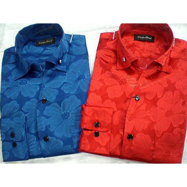 DropHead 花柄ジャガード イタリアンカラードレスシャツ