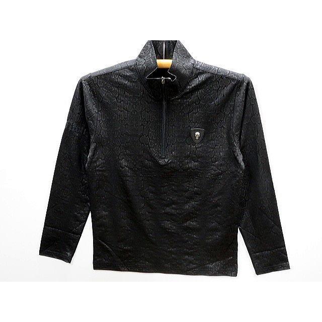 BE AMBITION スカル＆ロゴ エンボス加工 長袖ジップTシャツ ビー