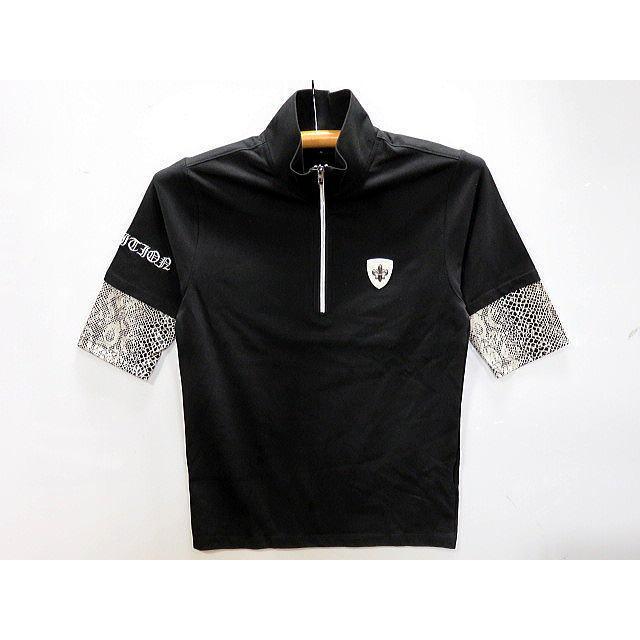 BE AMBITION   百合パイソン柄レイヤード ５分袖ZIPポロシャツ　ビーアンビション ビーアンビション 5分袖ZIPポロシャツ レイヤード パイソン柄百合 Be