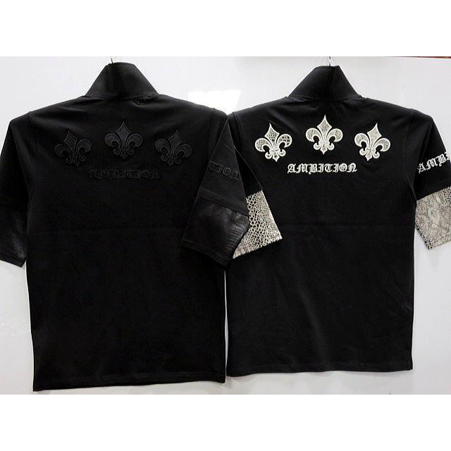 BE AMBITION 百合パイソン柄レイヤード 5分袖ZIPポロシャツ ビー