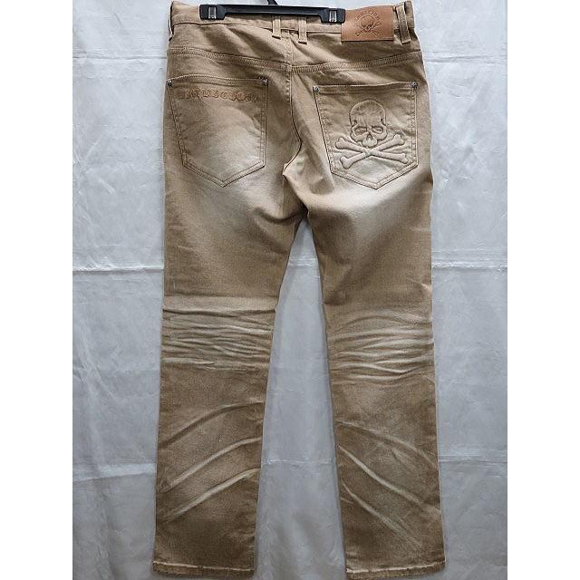 ビーアンビション スカル エンボス ストレッチ チノ バイカーパンツ BE