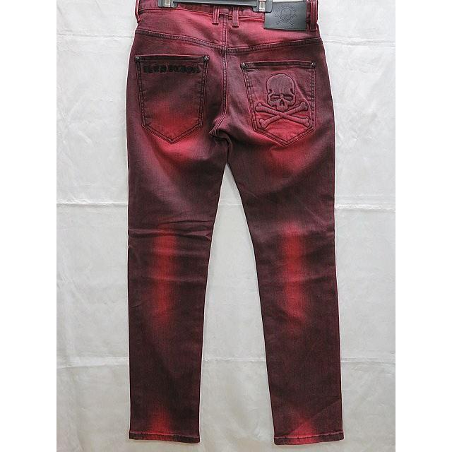 ビーアンビション スカル エンボス ストレッチ チノ バイカーパンツ BE