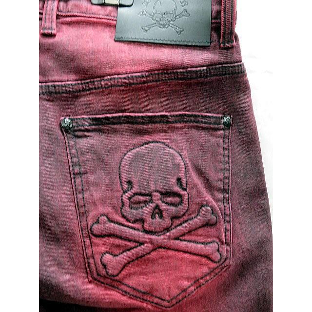 ビーアンビション スカル エンボス ストレッチ チノ バイカーパンツ BE