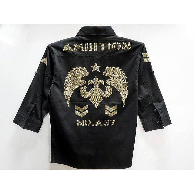 Be Ambition　５分袖シャツ  百合＆ウイング　ラインストーン　ビーアンビション Be Ambition 5分袖シャツ 百合＆ウイング ラインストーン ビー