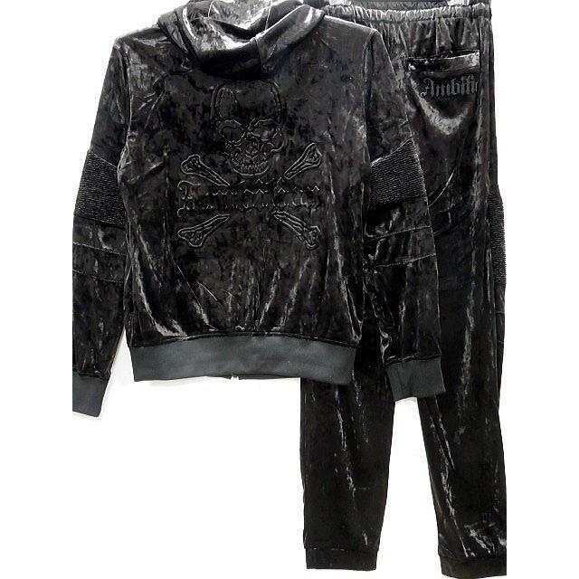 BE AMBITION スカル＆ロゴ エンボス ベロア上下セット ビー