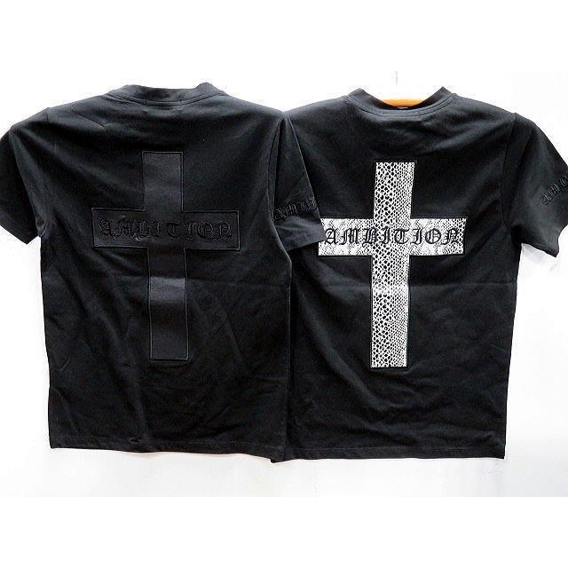 Be Ambition  半袖Tシャツ  パイソン柄クロス＆ロゴ刺繍　ビーアンビション Be Ambition 半袖Tシャツ パイソン柄クロス＆ロゴ刺繍 ビー