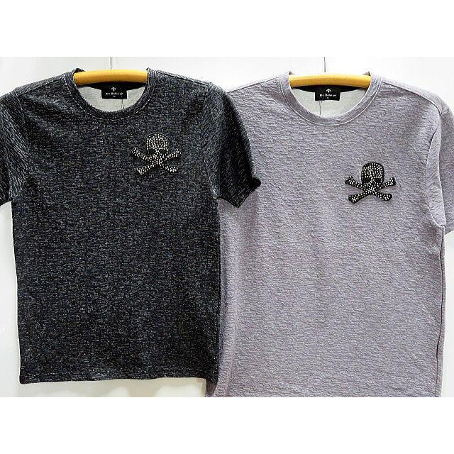 【大きいサイズ】Be Ambition  半袖Tシャツ  スカルストーン＆ロゴプリント　ビーアンビション BE AMBITION 半袖Tシャツ フクレ織り スカルラインストーン ビー