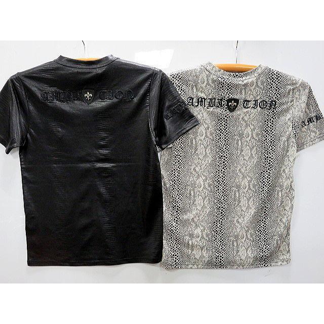 Be Ambition 百合ワッペン パイソン柄 Vネック半袖Tシャツ ビー