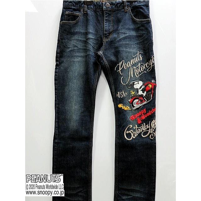 Flag Staff × SNOOPY　スヌーピーバイク刺繍デニムパンツ　フラッグスタッフ × スヌーピー Flag Staff × SNOOPY スヌーピーバイク刺繍デニムパンツ フラッグ