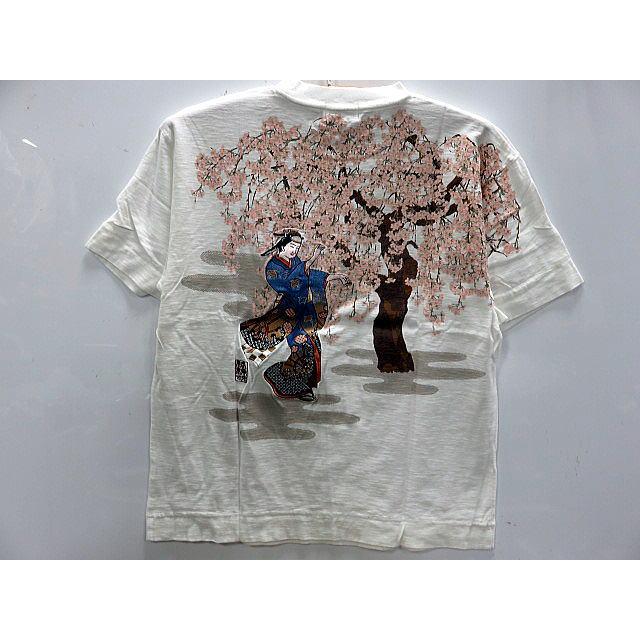 絡繰魂 和柄半袖Tシャツ 桜に女歌舞伎刺繍 KARAKURI : takafuku1915