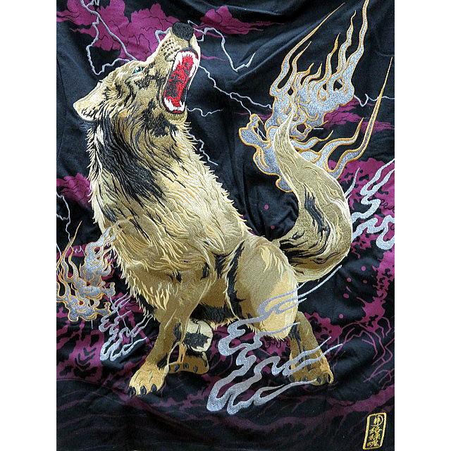 絡繰魂 粋 和柄 狼炎上 長袖Tシャツ カラクリ魂 : takafuku1915 - 通販