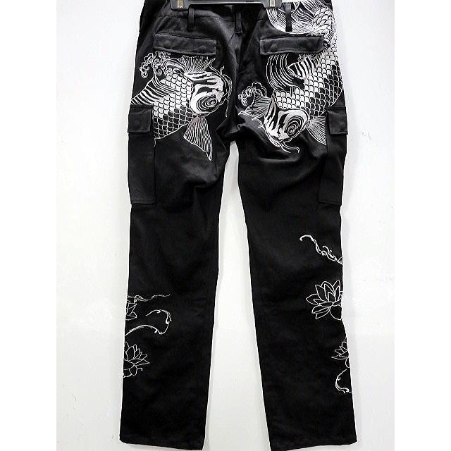 絡繰魂　双鯉刺繍カーゴパンツ　和柄　カーゴパンツ　カラクリ魂 絡繰魂 双鯉刺繍カーゴパンツ 和柄 カーゴパンツ カラクリ魂