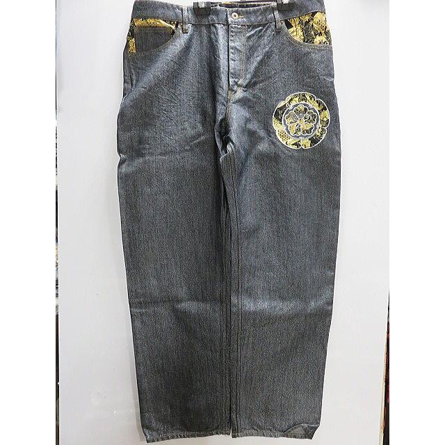 カラクリ魂　和柄　デニムパンツ 家紋アップリケラメデニムパンツ　KARAKURI カラクリ魂 和柄 デニムパンツ 家紋アップリケラメデニムパンツ