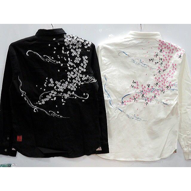 絡繰魂　桜流水刺繍 長袖シャツ　カラクリ魂　和柄シャツ 絡繰魂 桜流水刺繍 長袖シャツ カラクリ魂 和柄シャツ : takafuku1915