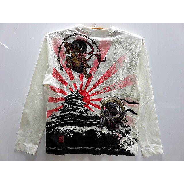 すぅ カラクリ魂 和柄 長袖Tシャツ 風神雷神刺繍 KARAKURI : takafuku1915