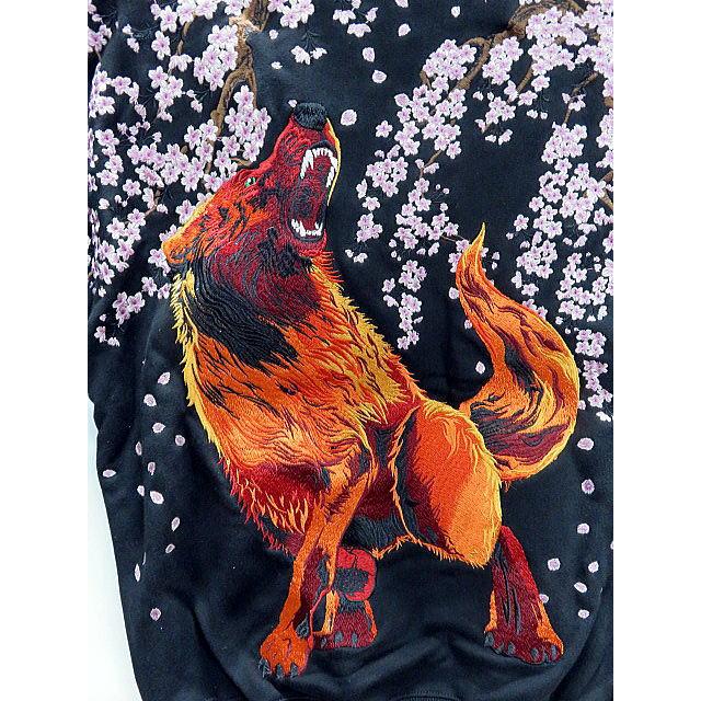 絡繰魂 粋 桜 狼 刺繍 パーカー カラクリ魂 粋 : takafuku1915