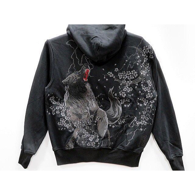 URUSHI 絡繰魂　漆狼×黒桜 総刺繍パーカー　漆 カラクリ魂 URUSHI 絡繰魂 漆狼×黒桜 総刺繍パーカー 漆 カラクリ魂