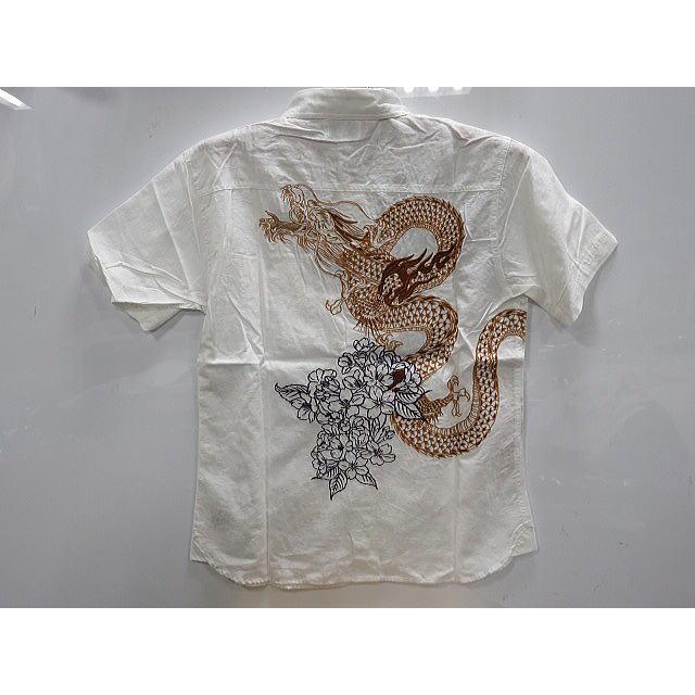 カラクリ魂　和柄　半袖シャツ　桜ジャガードに昇龍刺繍　KARAKURI カラクリ魂 和柄 半袖シャツ 桜ジャガードに昇龍刺繍 KARAKURI