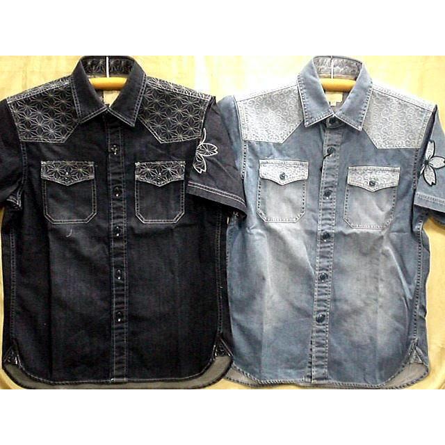 カラクリ魂　和柄　半袖デニムウエスタンシャツ　　KARAKUR カラクリ魂 和柄 半袖デニムウエスタンシャツ KARAKURI : takafuku1915