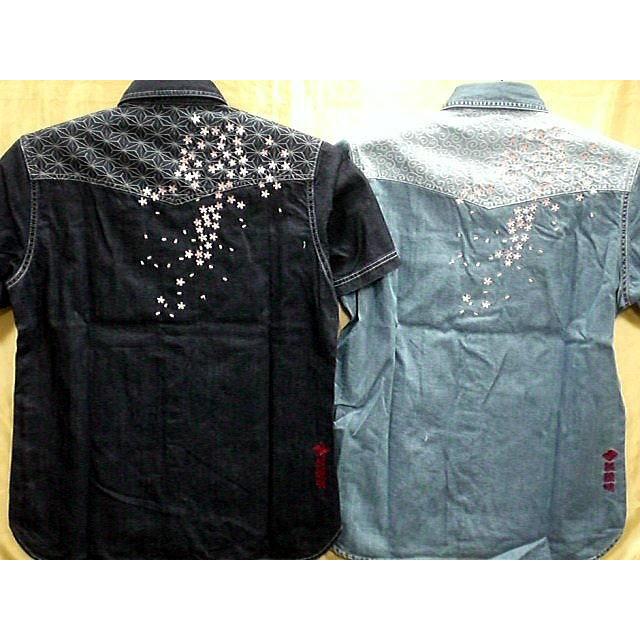 カラクリ魂 和柄 半袖デニムウエスタンシャツ KARAKURI : takafuku1915