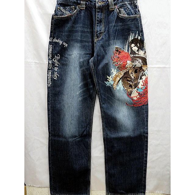 絡繰魂　抜刀娘　和柄　デニムパンツ 葵　刺繍　KARAKURI　カラクリ魂