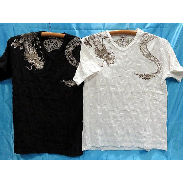 絡繰魂  和柄　半袖VネックTシャツ　巻き龍刺繍　カラクリ魂 絡繰魂 和柄 半袖VネックTシャツ 巻き龍刺繍 カラクリ魂