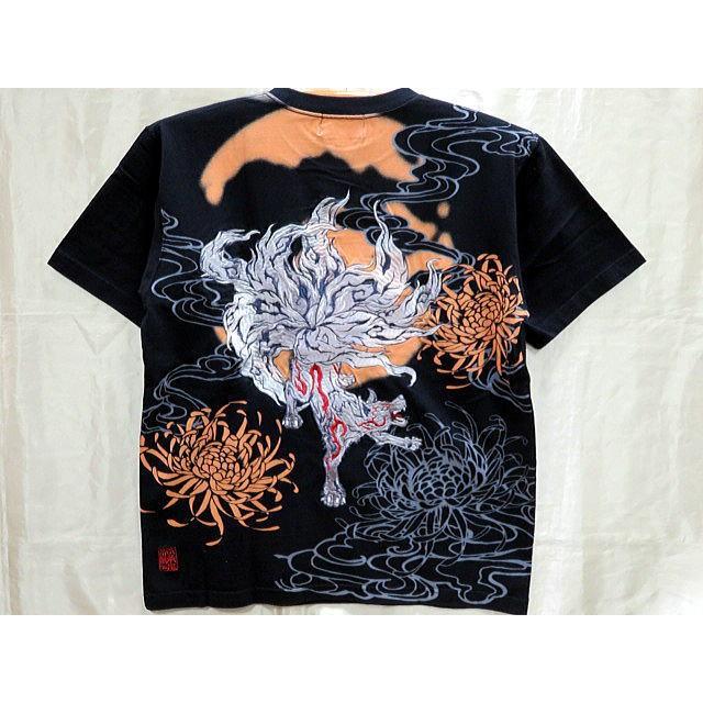 絡繰魂　刺繍　和柄　菩薩　Tシャツ　L　u6848j 絡繰魂 和柄 半袖Tシャツ 月夜に九尾刺繍 カラクリ魂 : takafuku1915