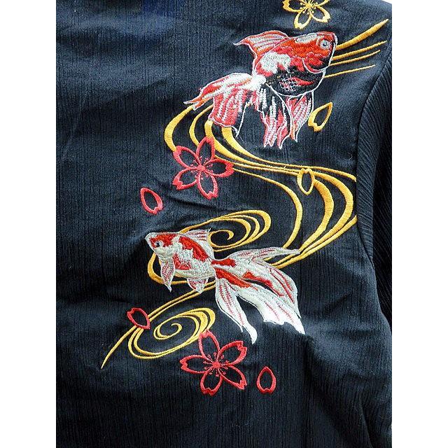 絡繰魂 カラクリ魂 和柄 半袖 楊柳シャツ 桜流水に金魚 KARAKURI