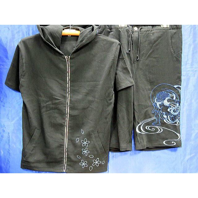 絡繰魂 カラクリ魂 和柄 半袖パーカー・ハーフパンツ上下セット風神