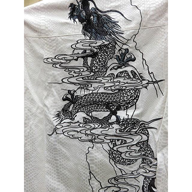 カラクリ魂 和柄 長袖シャツ 昇り龍刺繍 龍の鱗 KARAKURI
