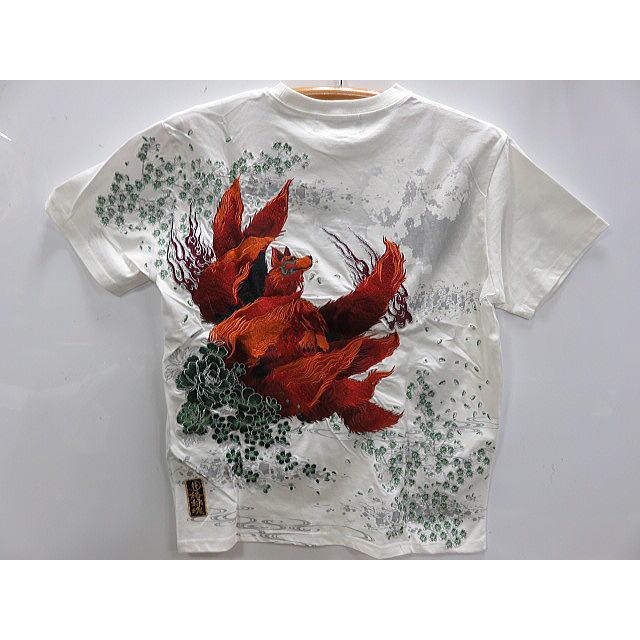 絡繰魂 粋 和柄 半袖Tシャツ 極・九尾の狐刺繍 カラクリ魂