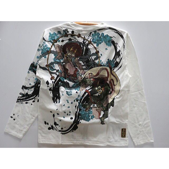 絡繰魂 粋 長袖Tシャツ 桜舞 風神雷神刺繍 カラクリ魂 粋 和柄 :ka