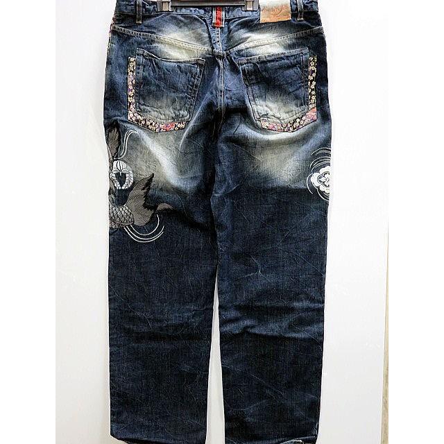 絡繰魂 和柄 デニムパンツ 家紋鯉刺繍 カラクリ魂 : takafuku1915