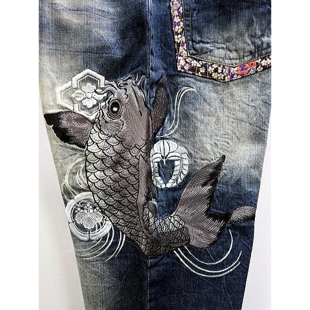 絡繰魂　鯉　刺繍　デニムパンツ　W110 和柄　5連ポケット 絡繰魂 鯉 刺繍 デニムパンツ W110 和柄 5連ポケット