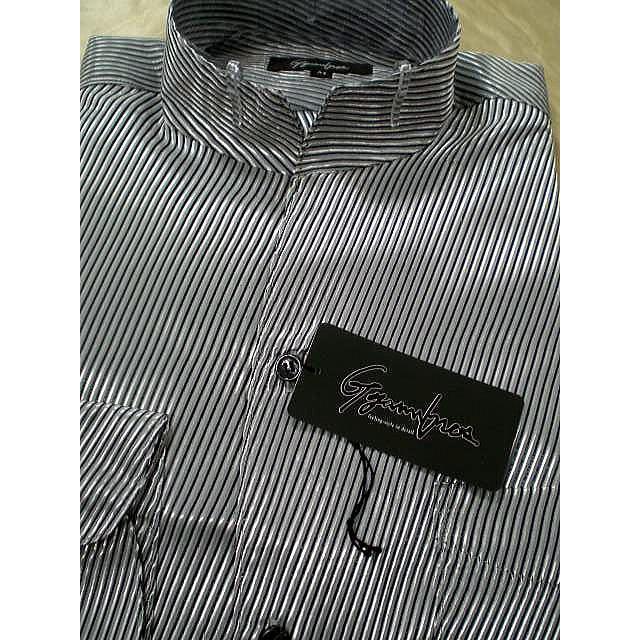 日本製 ドレスシャツ ストライプ スタンドカラー : takafuku1915