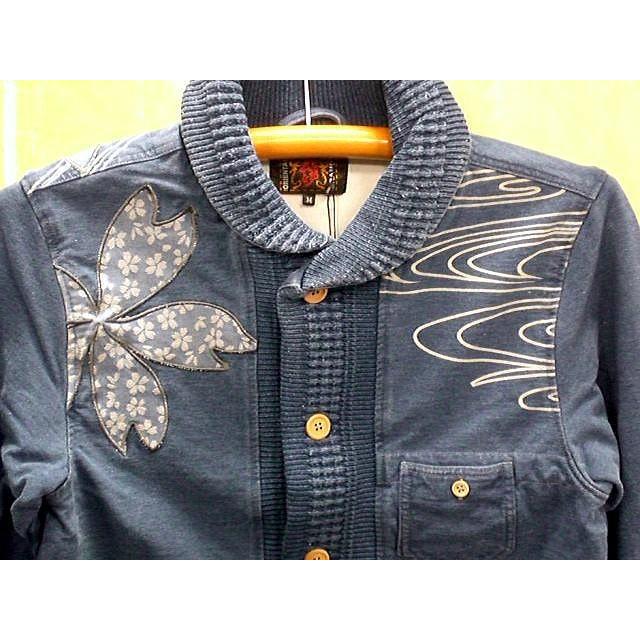 錦　和柄　ニットデニムショールジャケット　流水に桜刺繍　NISHIKI 錦 和柄 ニットデニムショールジャケット 流水に桜刺繍 NISHIKI