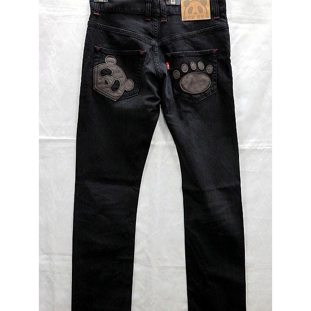 PANDIESTA JAPAN　熊猫謹製　レザーパッチ　ブラックストレッチデニム　パンディエスタ PANDIESTA JAPAN 熊猫謹製 レザーパッチ ブラックストレッチデニム