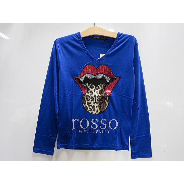 rosso by VICE FAIRY 長袖VネックTシャツ レオパードリップ