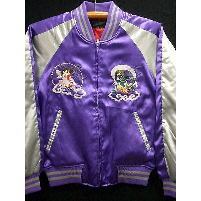 風神雷神刺繍入り青白スカジャンLサイズ スタイルブロック STYLEBLOCK 刺繍入りスカジャン(風神雷神