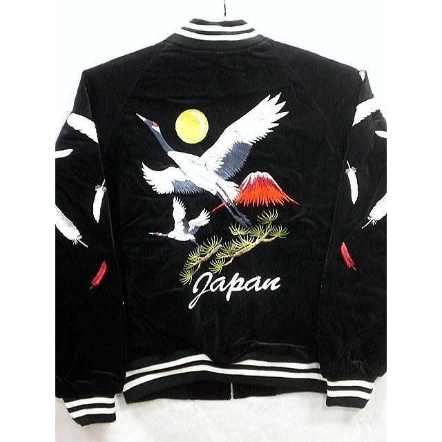 スカジャン 日本製本格刺繍のスカジャン2L 鶴に富士 別珍