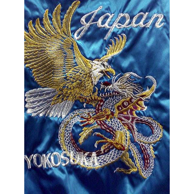 スカルワークス スカジャン XL 青鷹刺繍 リバーシブル ブラック 鷹松桜