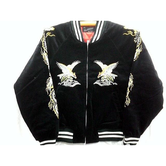 専用 沖縄刺繍ベルベットスカジャン 別珍 ブラック 人気 10月発送】別珍黒刺繍】三笠謹製 オリジナル別珍スカジャン 花龍